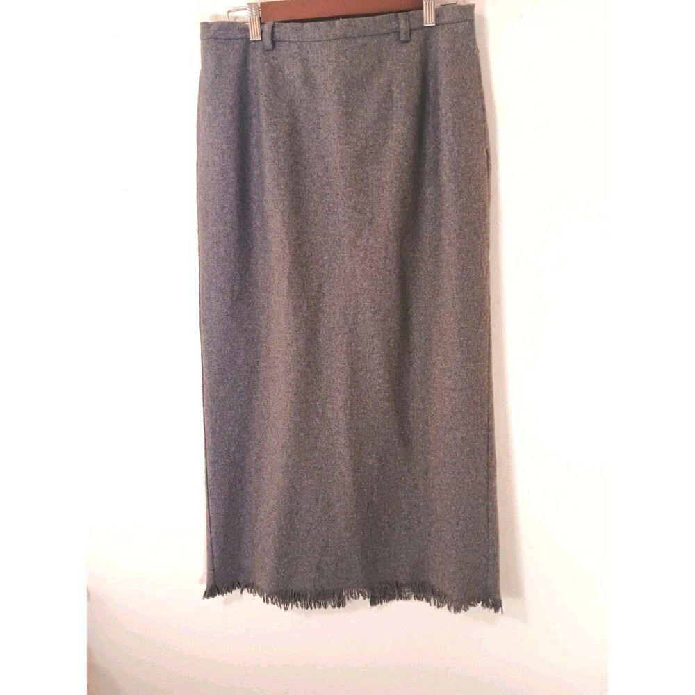 Vintage Eddie Bauer Wool Blend Maxi Skirt Grey Fringe Hem Size 12 Boho 90s